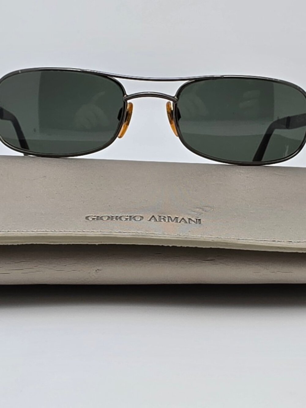 Giorgio Armani 678 1144 Small Pewter Frame G-15 Glass Lens Aviator Sunglasses